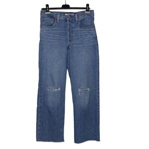 LEVI’S Ribcage Straight Ankle Distressed High Rise Button Fly Jeans Sz 30 EUC